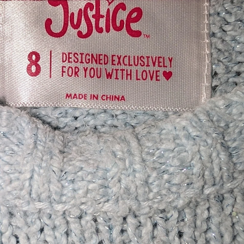 Justice Girls Sparkly Blue Unicorn Sweater -Sz 8